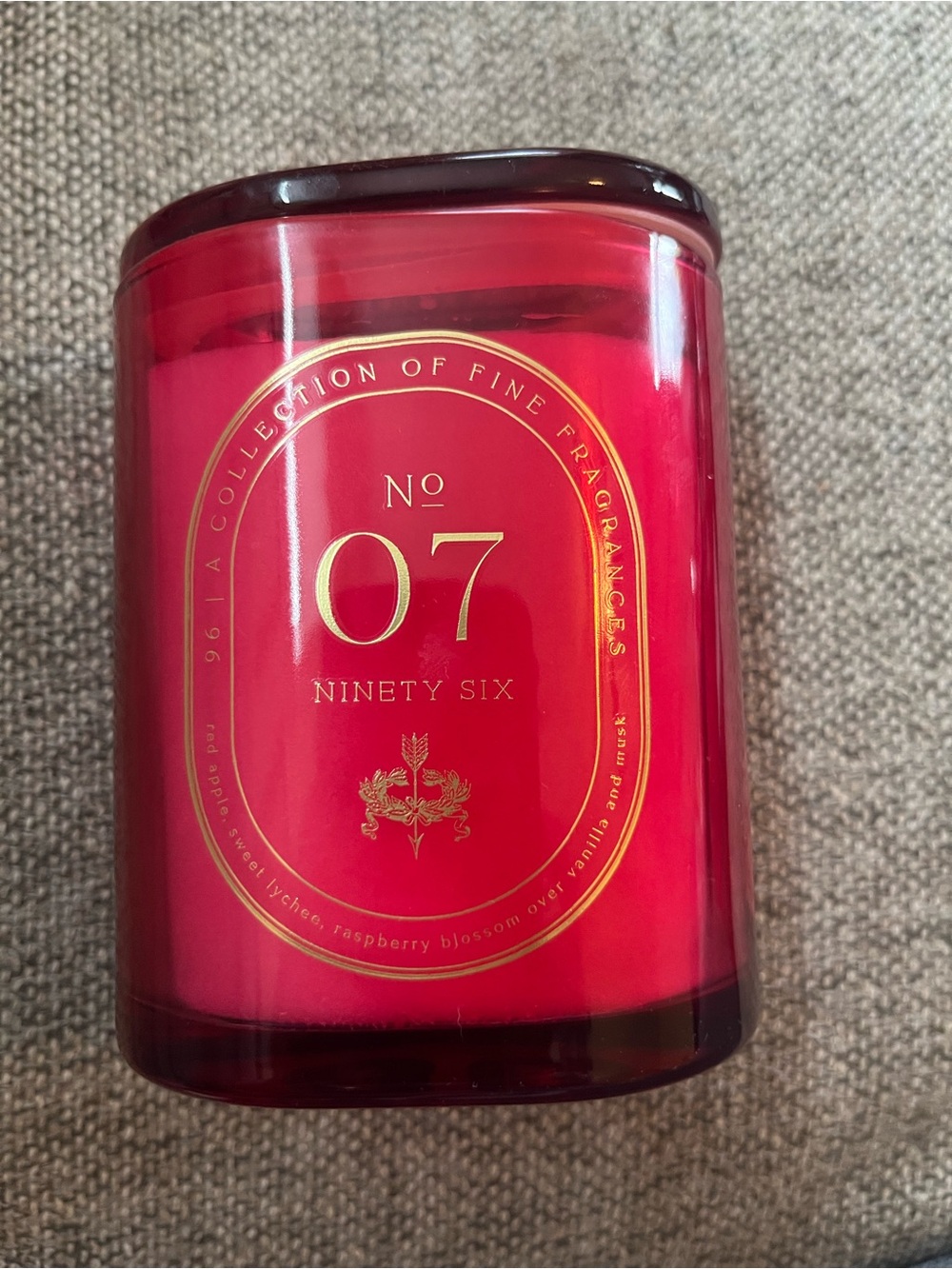 Ninety Red Glass Candle Jar with Gold Accents